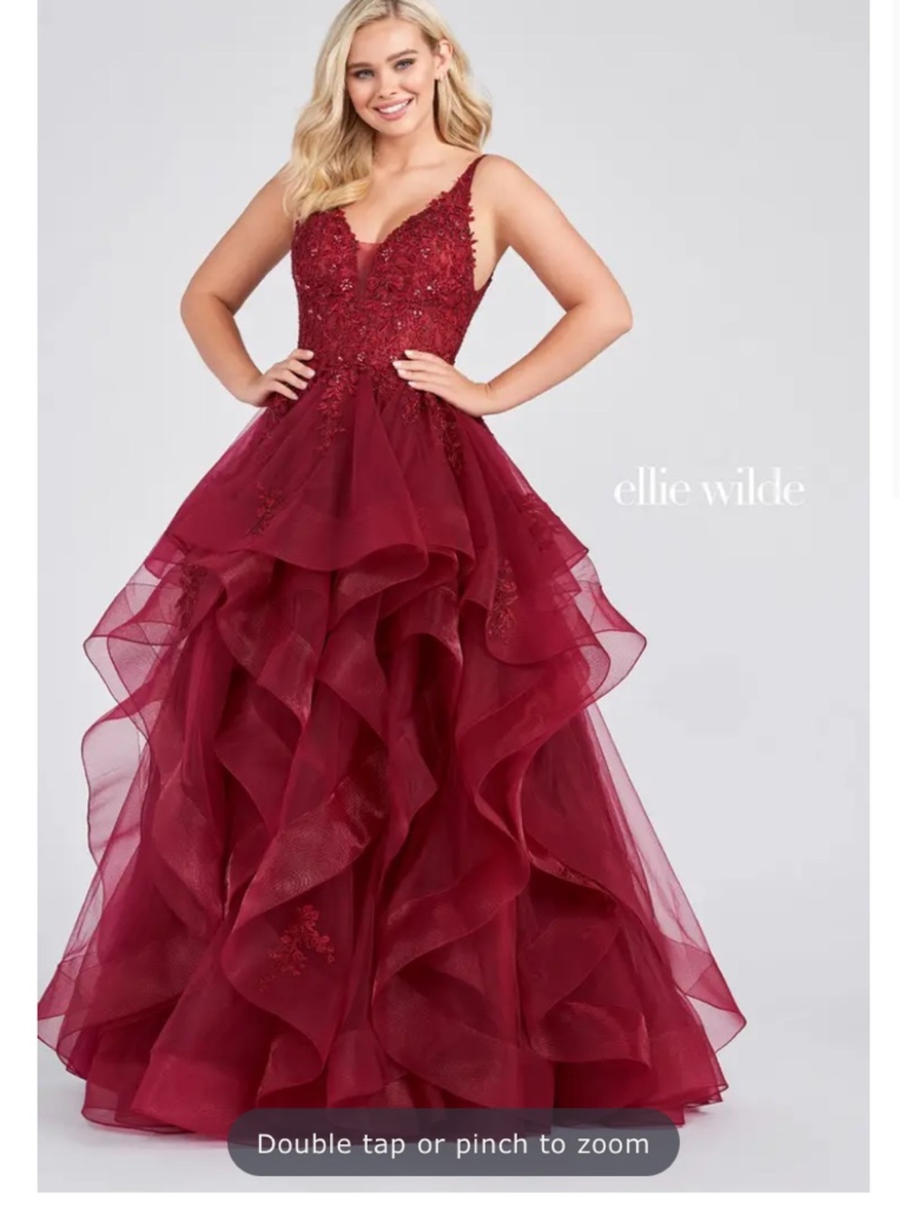ellie wilde Burgundy Layered Tulle Evening Gown - Picture 5 of 5